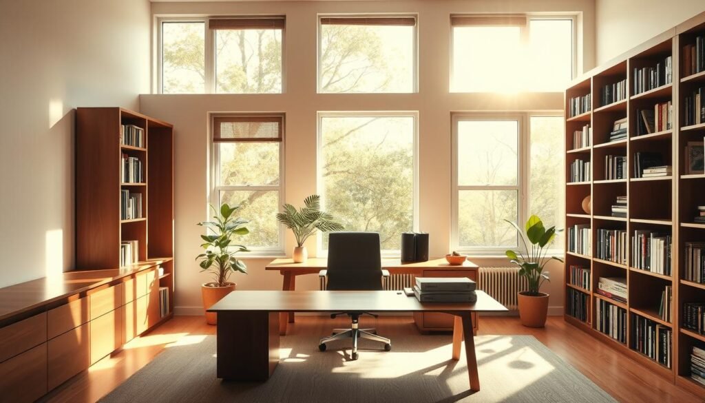 natural light home office setup