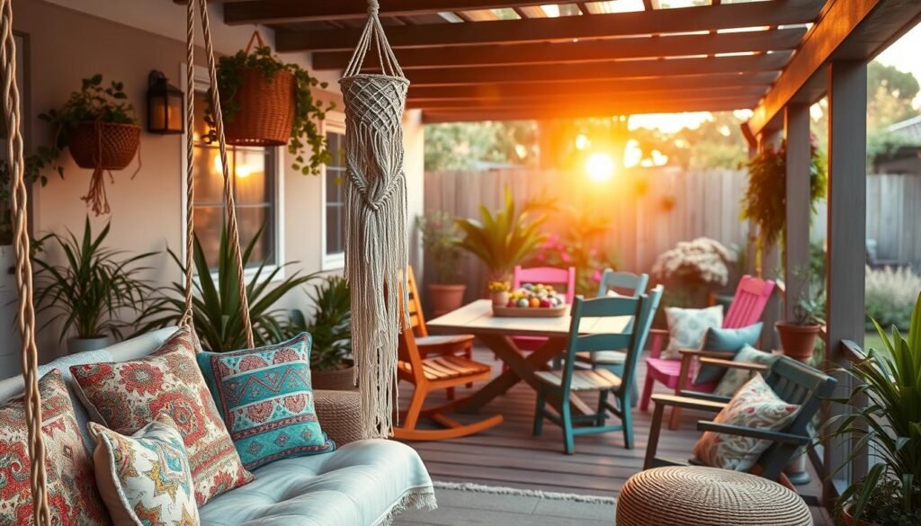 colorful outdoor seating area