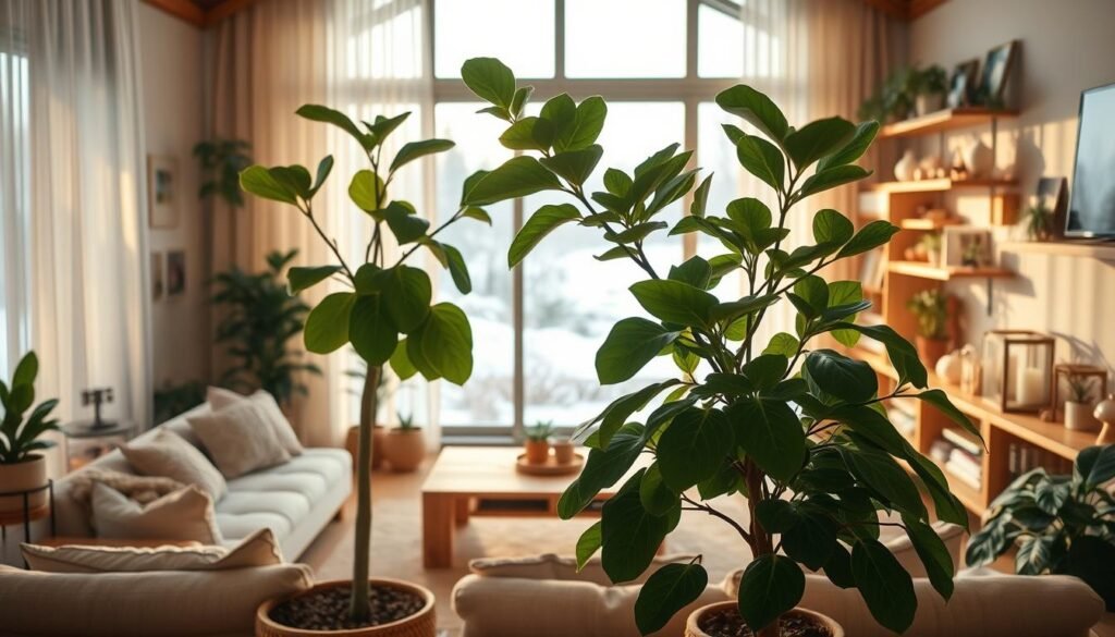 hygge home inspiration with indoor plants and wood accents