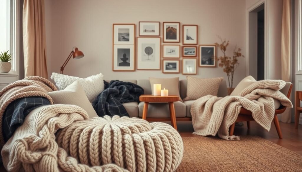 layered textiles for cozy living room