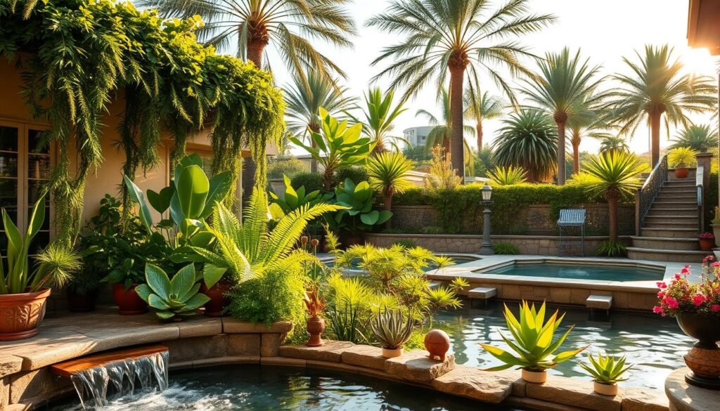 patio plants and water features