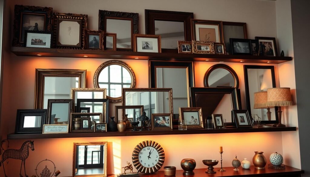 shelves frames mirrors decor