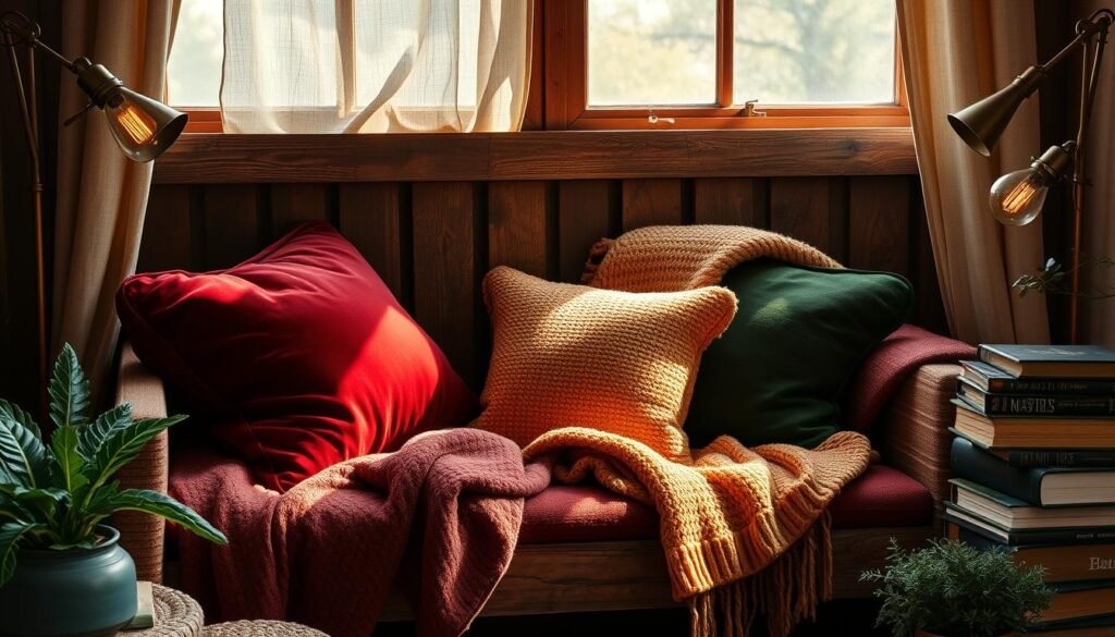 welcoming fall book nook textiles