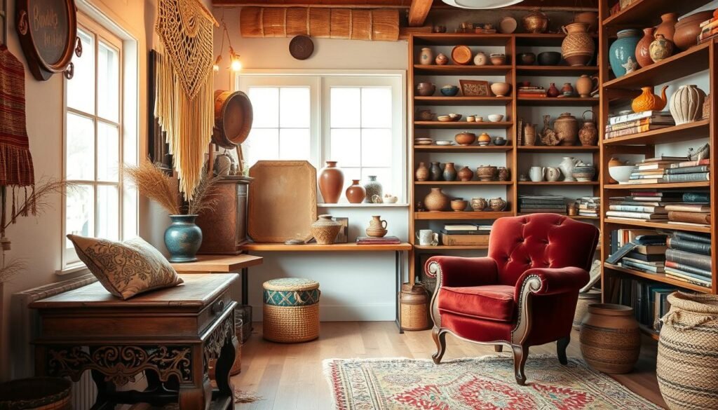 artisan furniture and vintage textiles