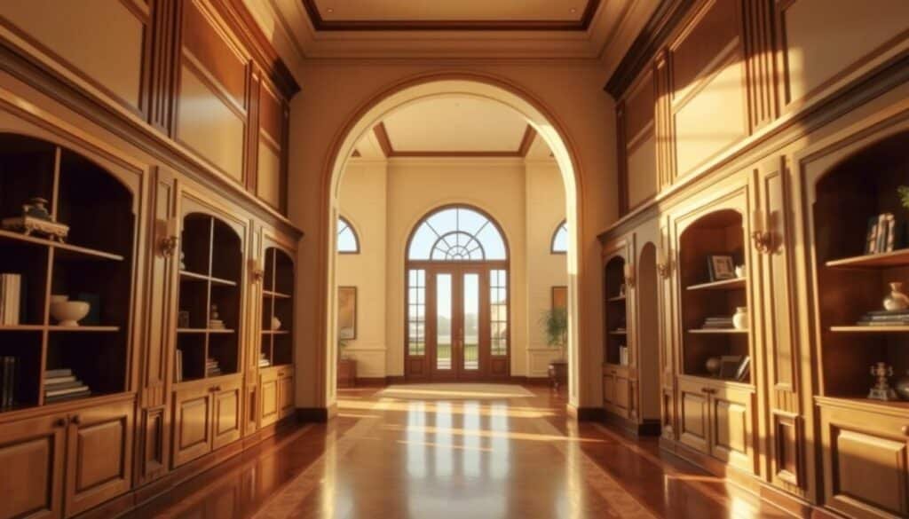 built-in furniture and architectural arches