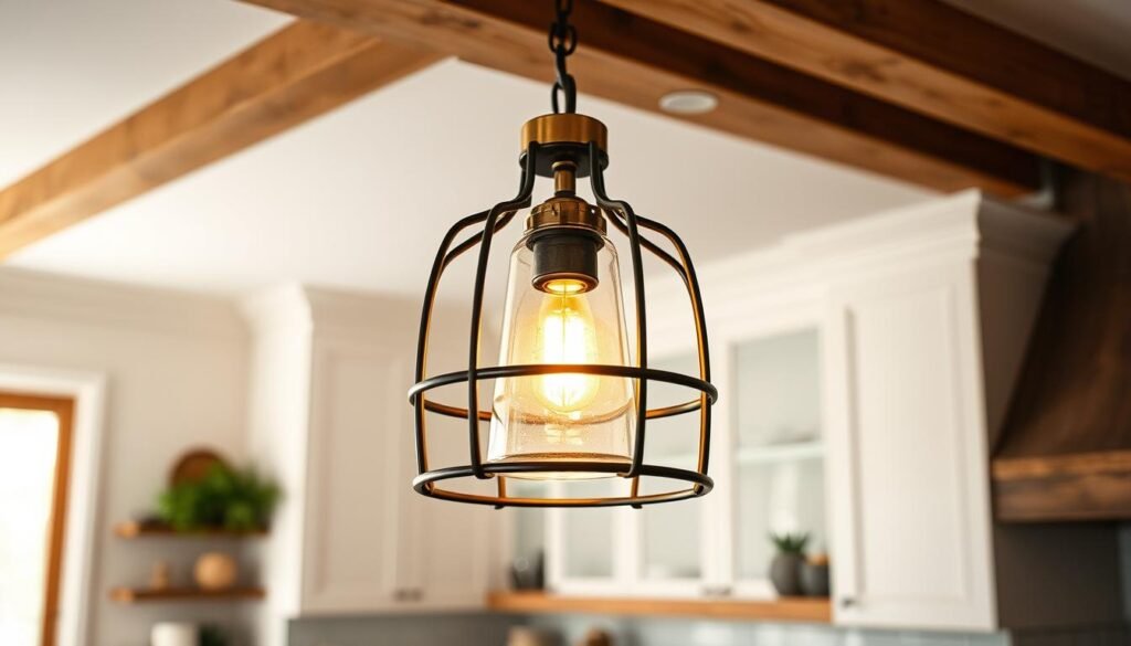 modern farmhouse pendant with mixed materials
