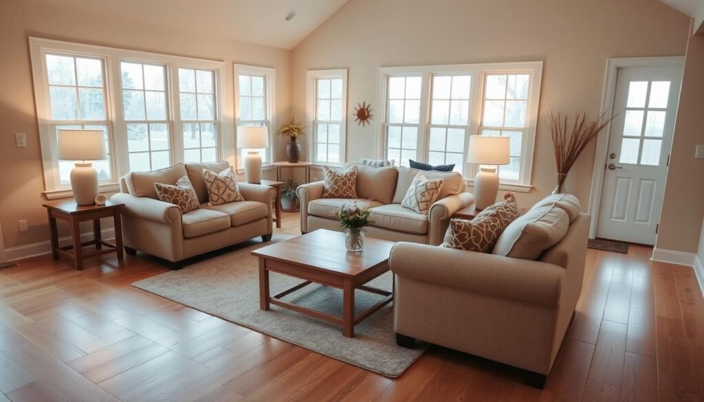 wood floor beige furniture layout