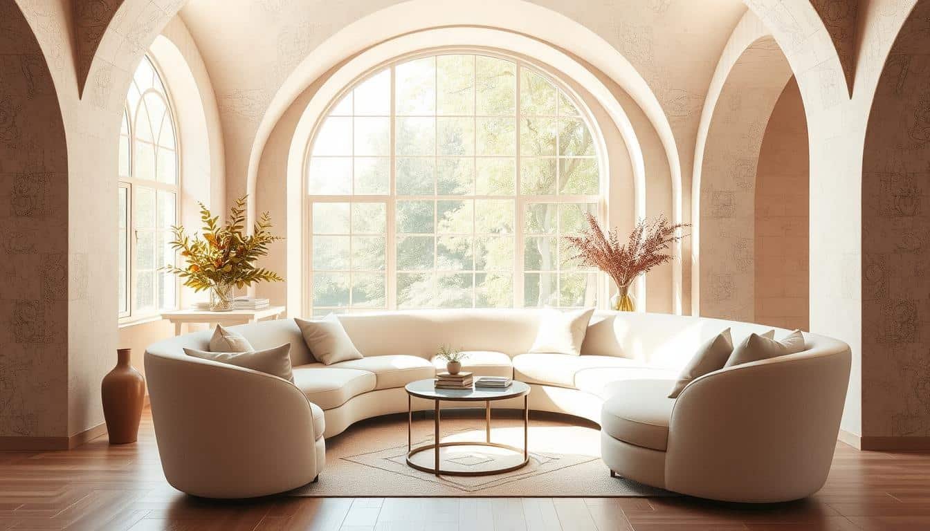 Incorporate curved and arched elements in furniture and architecture