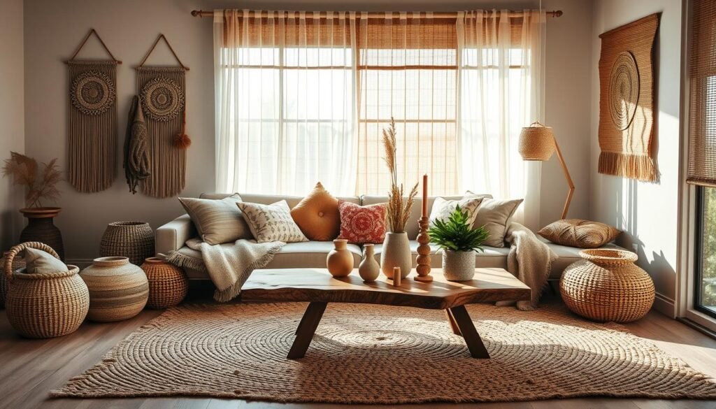 boho-chic living room accents