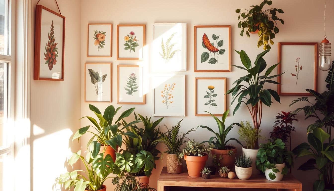 enhance rooms with indoor plants and botanical prints