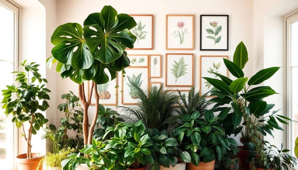 harmonious plant and print arrangement