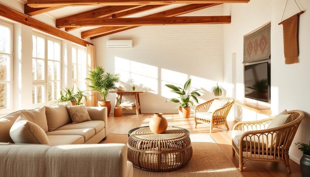 japandi interior with rattan elements