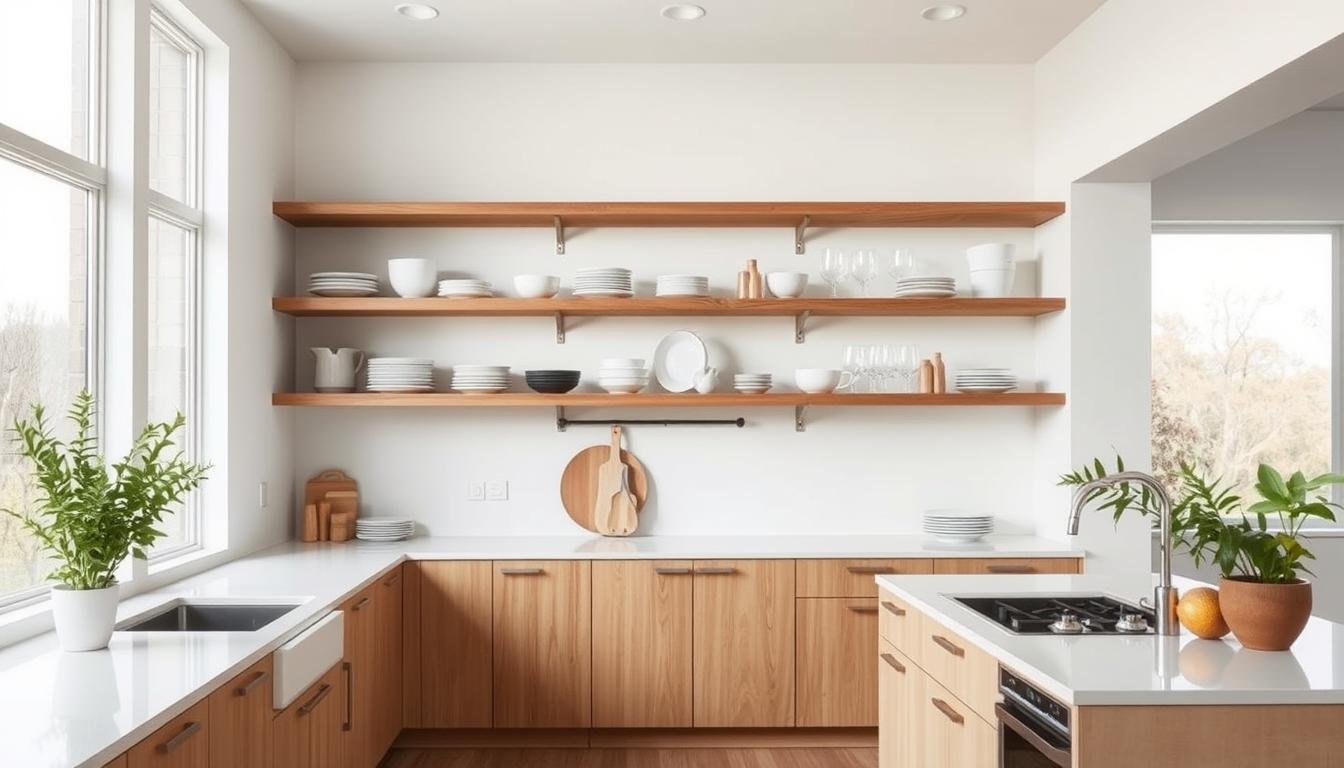 consider open shelving for a more airy and contemporary feel