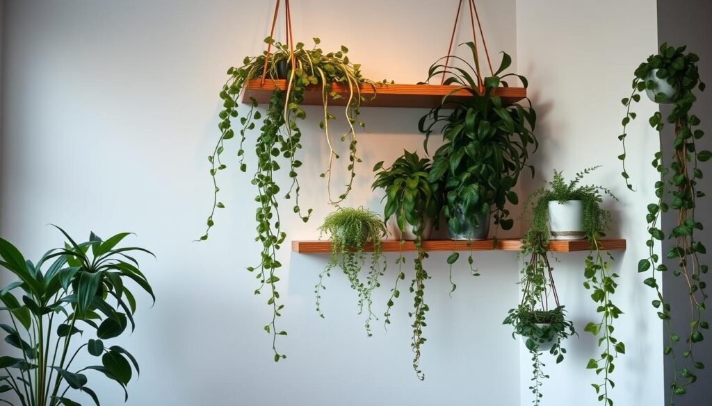 hanging plants and shelves for home greenery